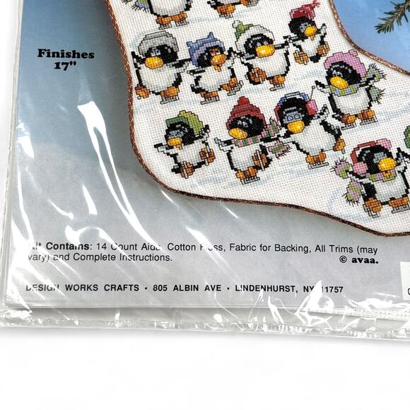 Penguin Christmas Stocking Counted Cross Stitch Kit 17 Inch Design Works 5402 - Picture 3 of 3